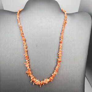VTG Salmon Coral Chip Beaded Necklace 16" w/ 14k Gold-Filled Spring Ring Clasp